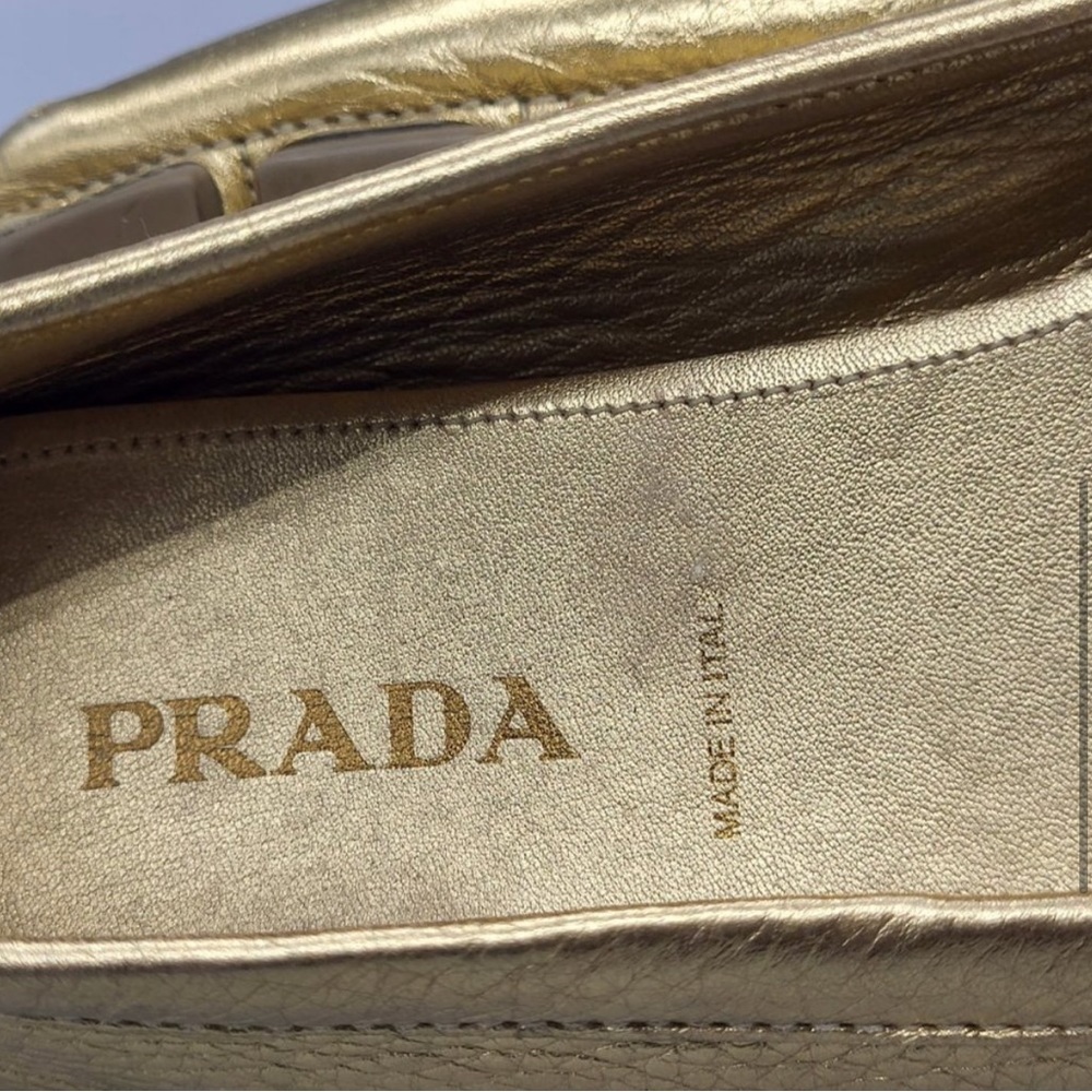 Prada Gold leather Logo driving loafers authentic - Picture 3 of 10